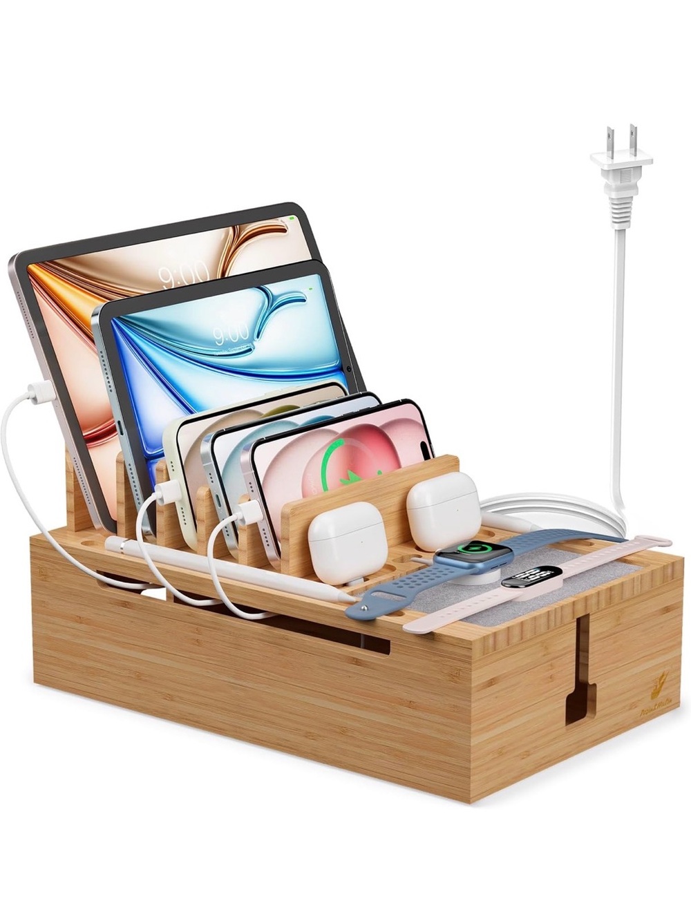 Pezin & Hulin Bamboo Multi-Device Charging Station Organizer - Natural
